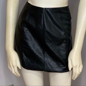 Black leather mini skirt